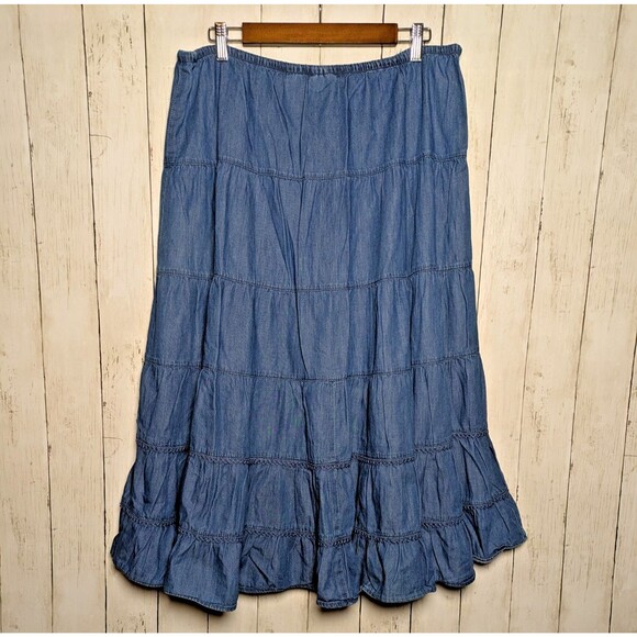 Vintage Denim Maxi Skirt Large 12/14 Boho Cottagecore Hippie Western Prairie - Picture 4 of 7